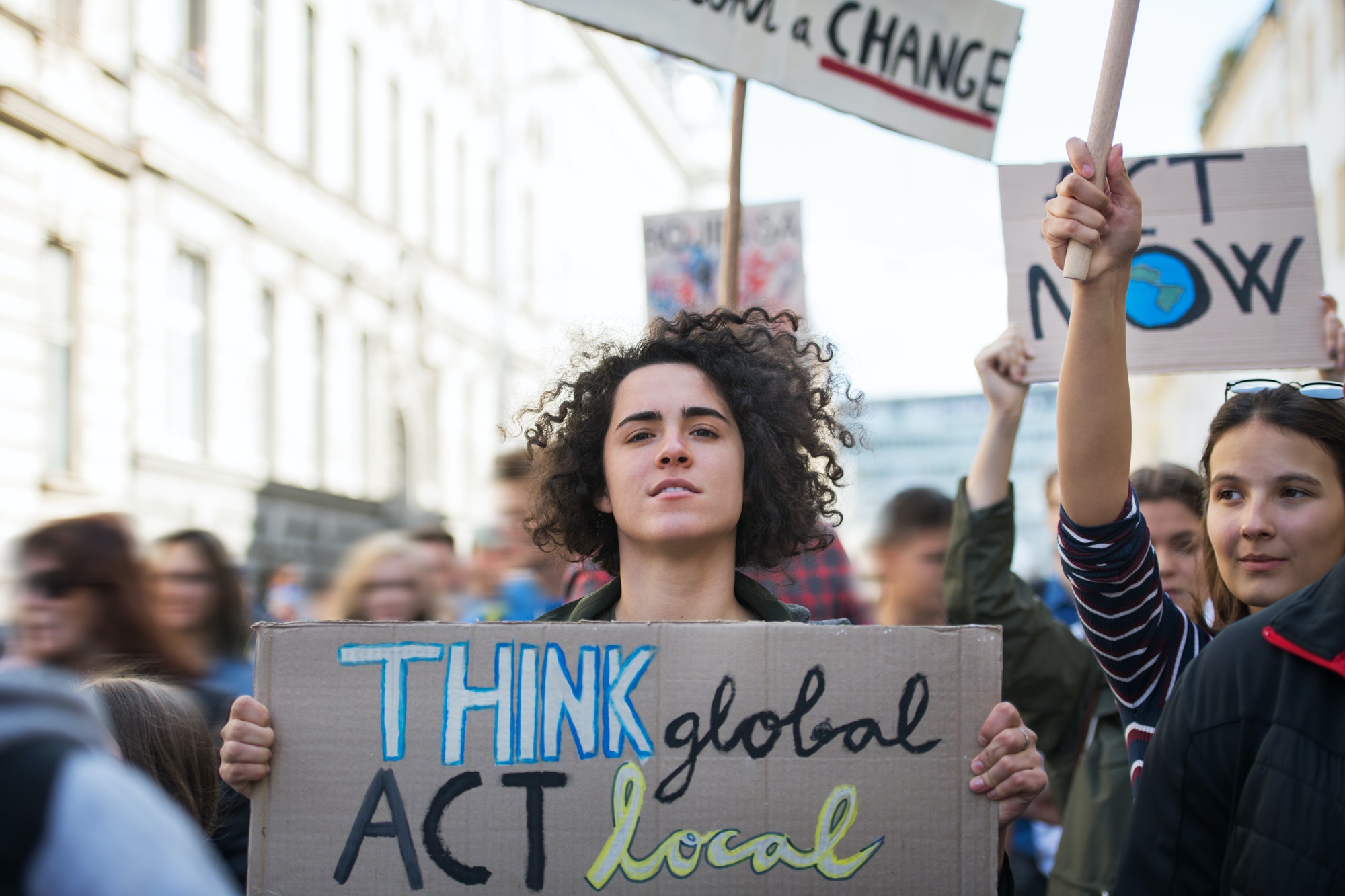 People with placards and posters on global strike for climate change